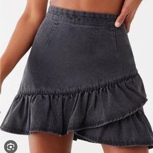 forever 21 black denim asymmetrical ruffle skirt